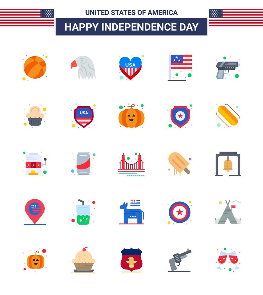4:e juli USA Lycklig oberoende dag ikon symboler grupp av 25 modern flats av säkerhet USA amerikan flagga dag redigerbar USA dag vektor design element