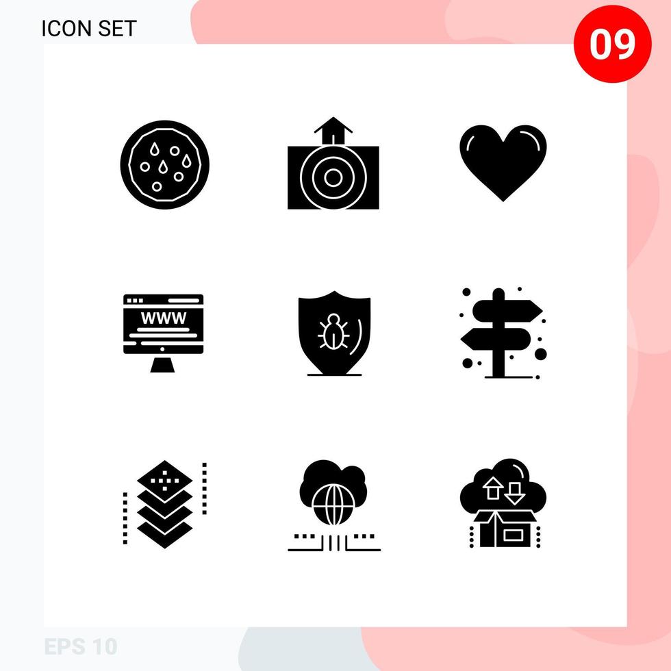 piktogram uppsättning av 9 enkel fast glyfer av programmering webb annons kärlek styrelse annons redigerbar vektor design element