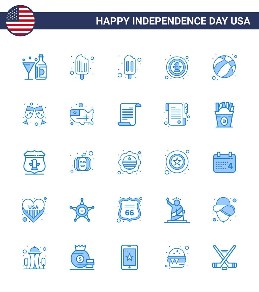 Stock Vektor Icon Pack von American Day 25 blaue Zeichen und Symbole für American Eagle Ice Cream Celebration Amerikanische editierbare Usa Day Vektor Design Elemente