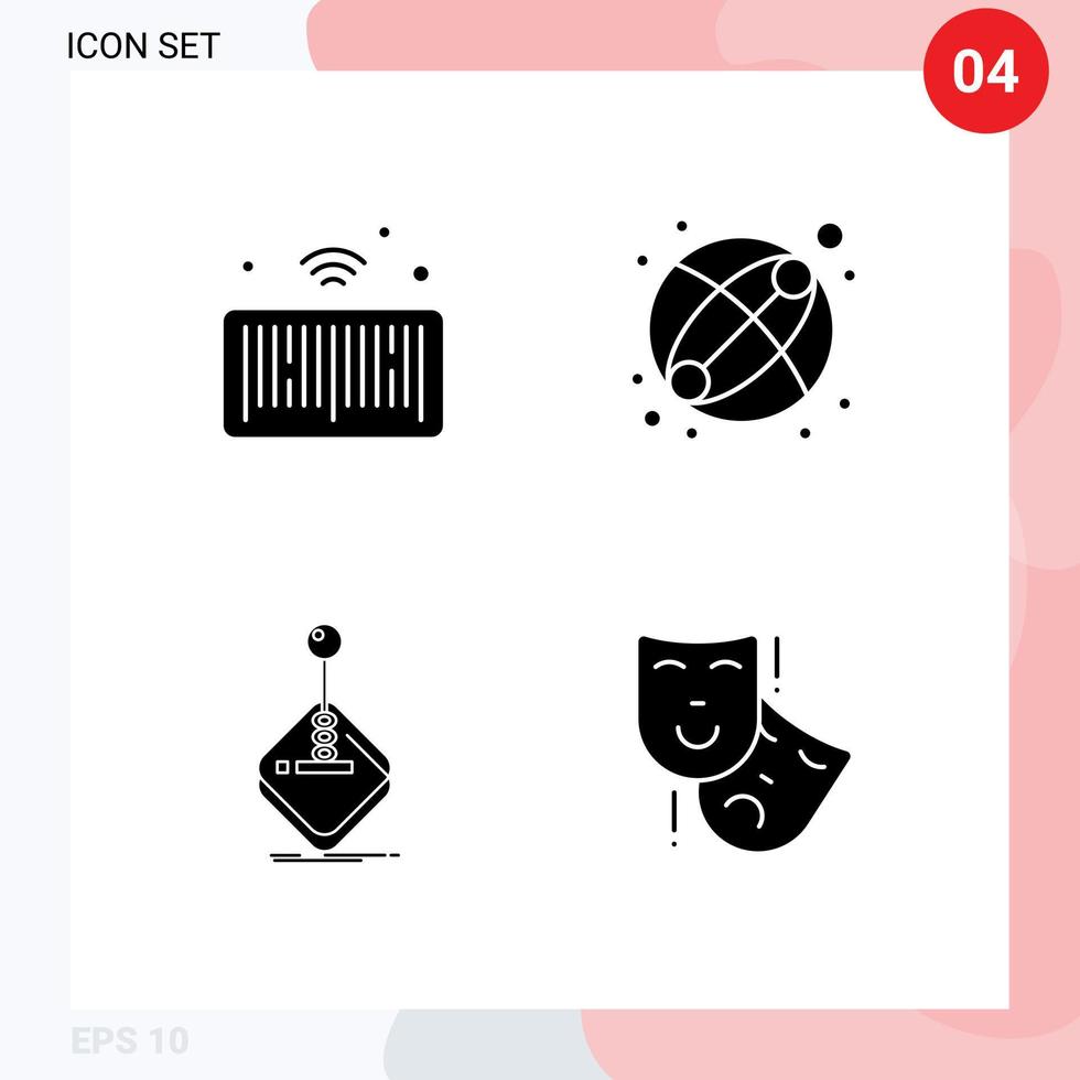 4 kreativ ikoner modern tecken och symboler av streckkod gaming saker leksak pinne redigerbar vektor design element