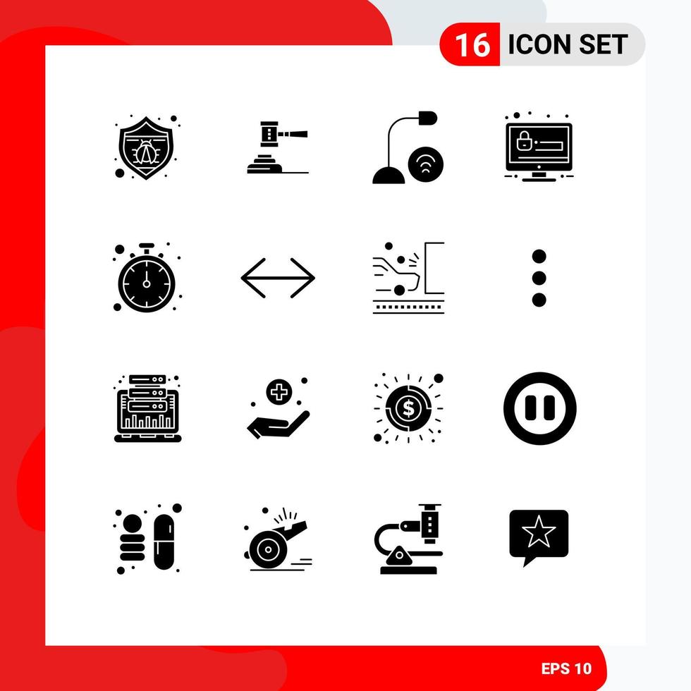 Stock Vector Icon Pack mit 16 Zeilenzeichen und Symbolen für Passwort-Hardware-Hammer-Gadget-Computer editierbare Vektordesign-Elemente