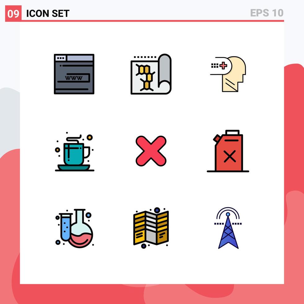 9 thematische Vektor-Filledline-Flachfarben und editierbare Symbole von Delete Office Science Cup Mind editierbare Vektordesign-Elemente vektor