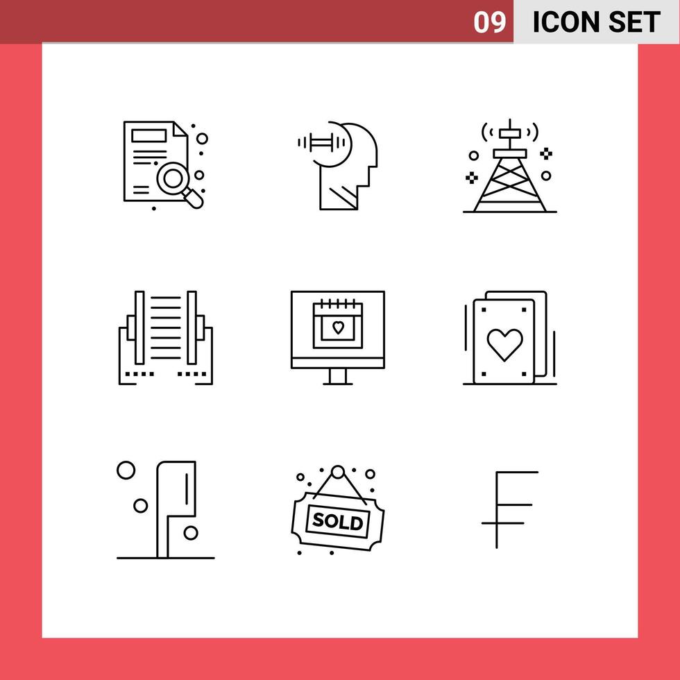 Stock Vector Icon Pack mit 9 Zeilenzeichen und Symbolen für die Übertragung von Datenkommunikationsverbindungsturm editierbare Vektordesign-Elemente