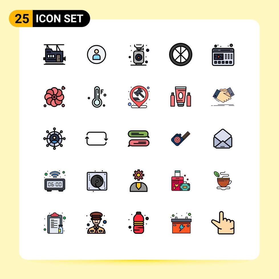 grupp av 25 fylld linje platt färger tecken och symboler för video fönster laga mat interiör dörr redigerbar vektor design element
