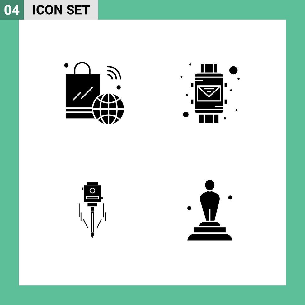 modern uppsättning av 4 fast glyfer och symboler sådan som handla väska laser iot kuvert konstruktion redigerbar vektor design element