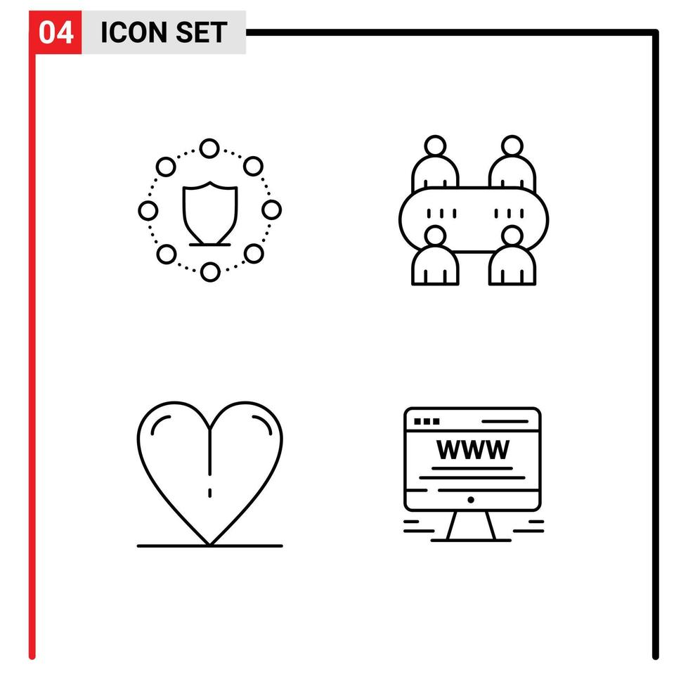 uppsättning av 4 modern ui ikoner symboler tecken för datoranvändning vår nätverk tabell anslagstavla redigerbar vektor design element