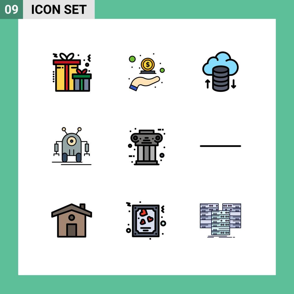 grupp av 9 modern fylld linje platt färger uppsättning för gammal grekisk moln värd teknologi robot redigerbar vektor design element