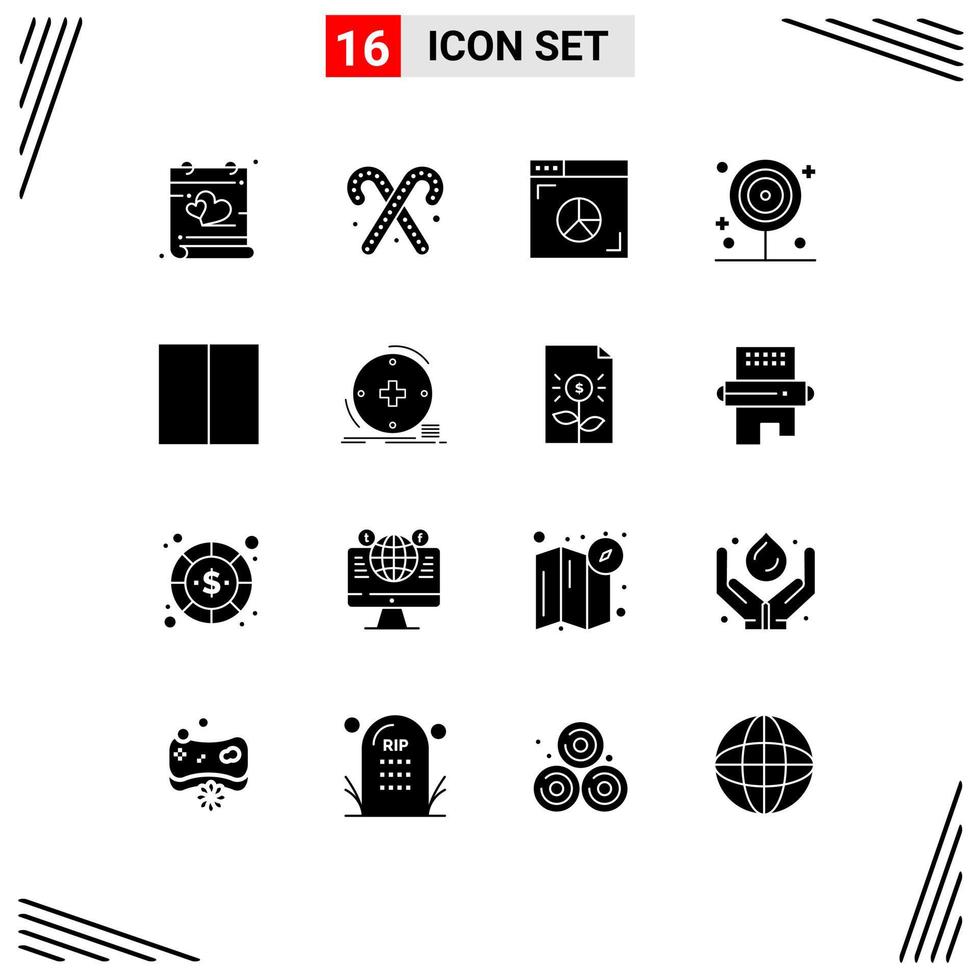 Gruppe von 16 soliden Glyphen Zeichen und Symbolen für Layout Lollipop Browser Küche Kochen editierbare Vektordesign-Elemente vektor
