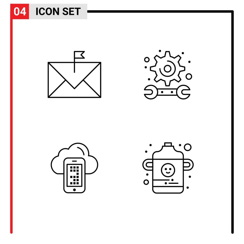 redigerbar vektor linje packa av 4 enkel fylld linje platt färger av kommunikation moln kuvert utbildning mobil redigerbar vektor design element