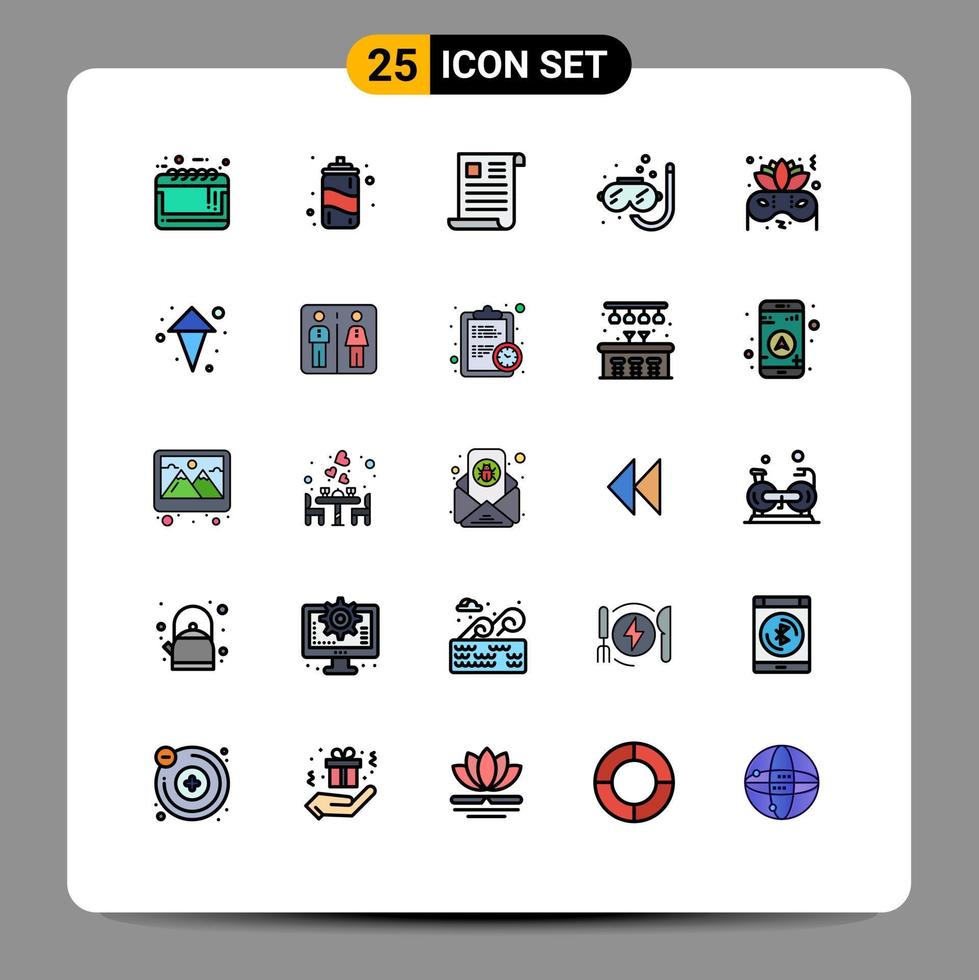 Aktienvektor-Icon-Pack mit 25 Linienzeichen und Symbolen für Kostüm-Schnorchel-Daten Scuba-Papier editierbare Vektordesign-Elemente vektor