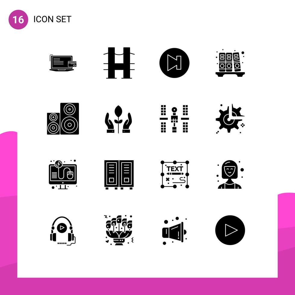 fast glyf packa av 16 universell symboler av övervaka audio väg historia arkiv redigerbar vektor design element