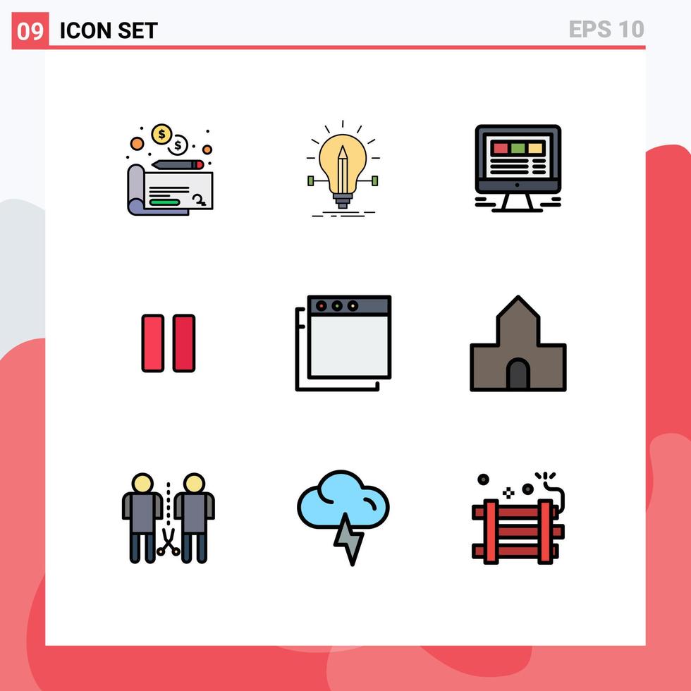 9 universell fylld linje platt Färg tecken symboler av appar paus browser media webb redigerbar vektor design element