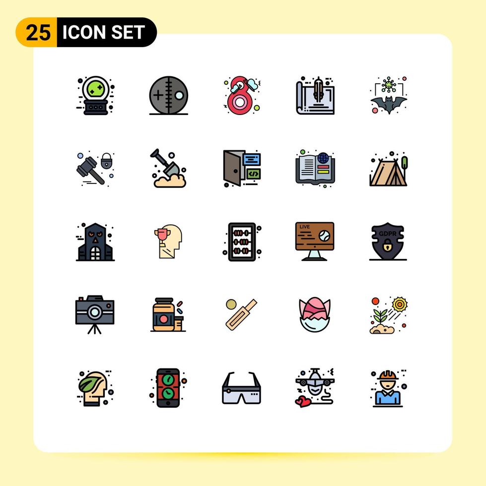 Packung mit 25 modernen, gefüllten Linien, flachen Farben, Zeichen und Symbolen für Web-Printmedien wie Home Blueprint Voodoo Tools Mode editierbare Vektordesign-Elemente vektor