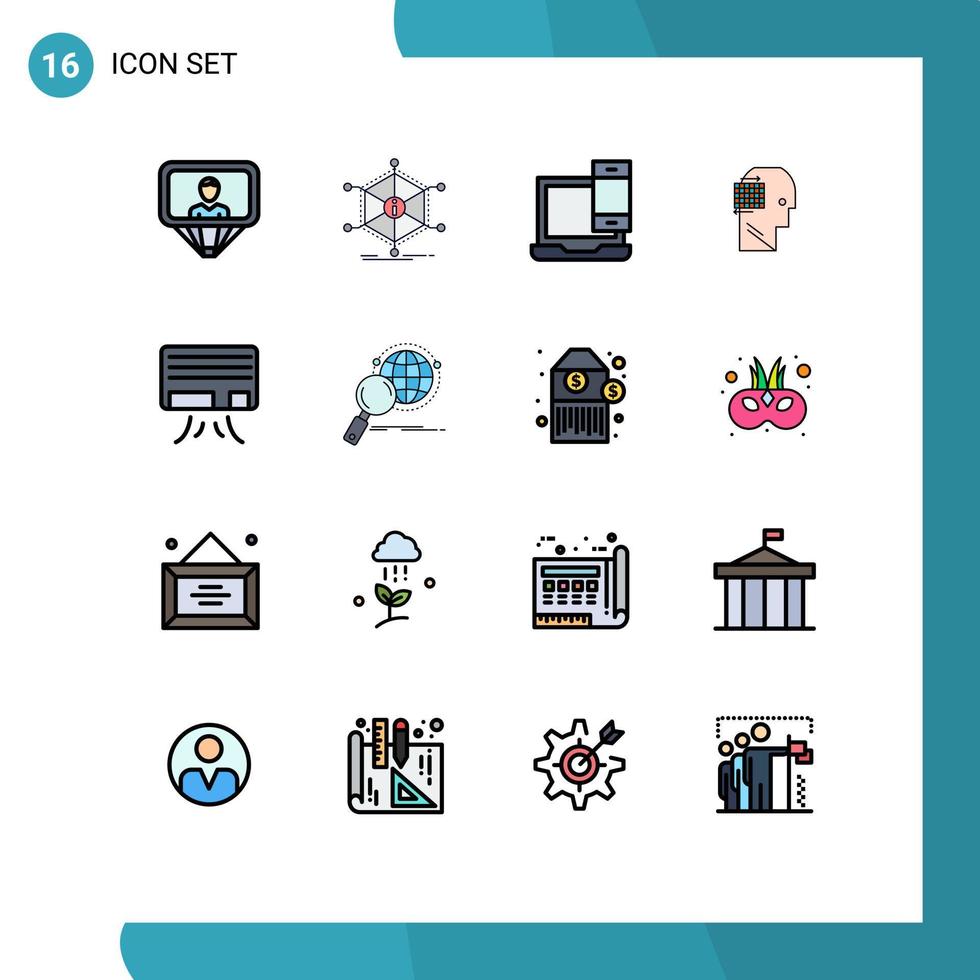 16 universelle, flache, farbgefüllte Linien für Web- und mobile Anwendungen. Business Think-Ressourcen. Benutzer macbook editierbare kreative Vektordesign-Elemente vektor