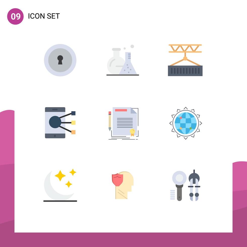 9 universell platt färger uppsättning för webb och mobil tillämpningar avtal telefon leverans mobil ansluta redigerbar vektor design element