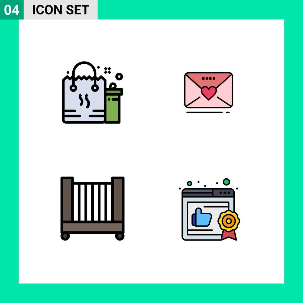 4 universelle Filledline-Flachfarben für Web- und mobile Anwendungen Shopping-Bett-Paket Liebeskrippe editierbare Vektordesign-Elemente vektor