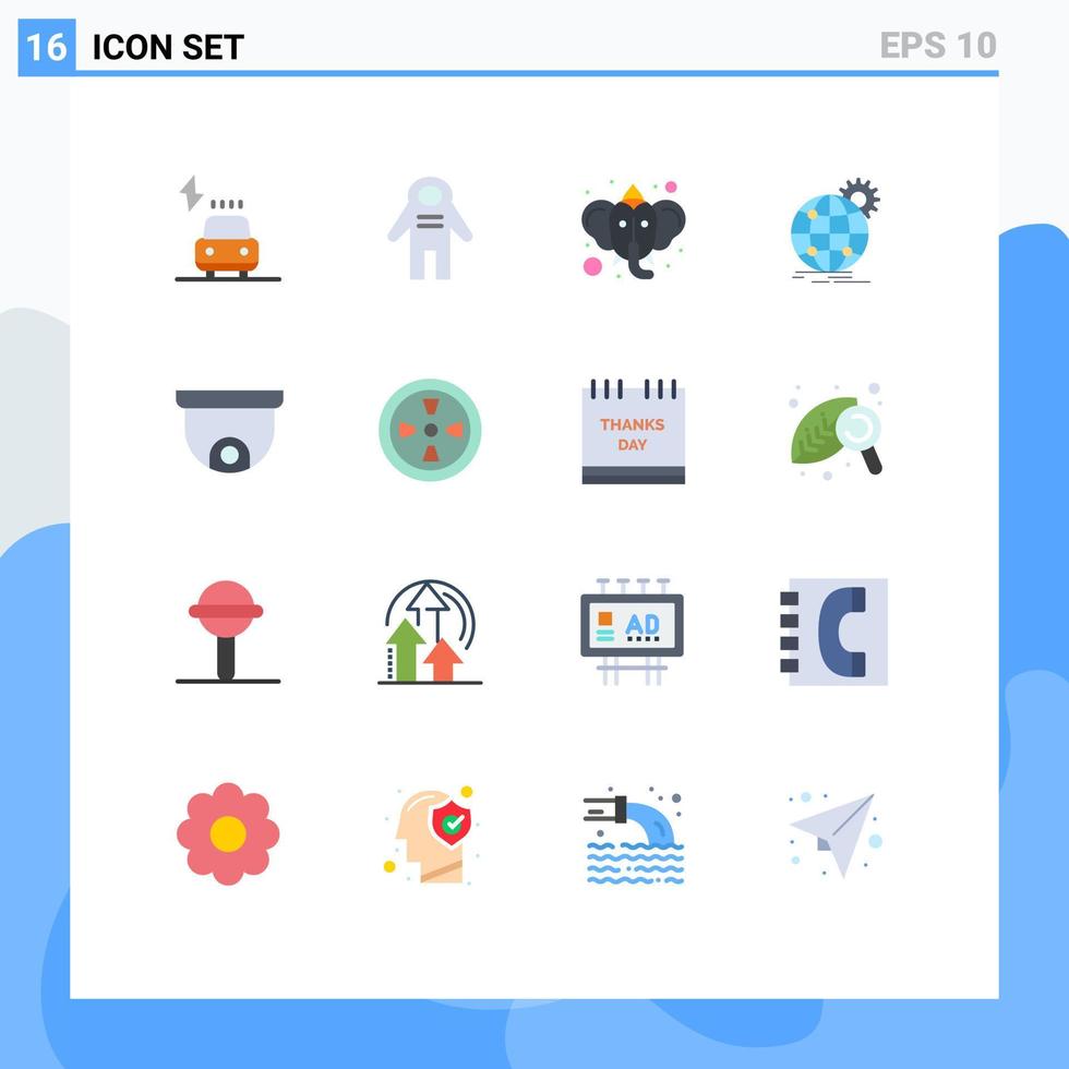 piktogram uppsättning av 16 enkel platt färger av kamera värld bred tro klot internationell redigerbar packa av kreativ vektor design element