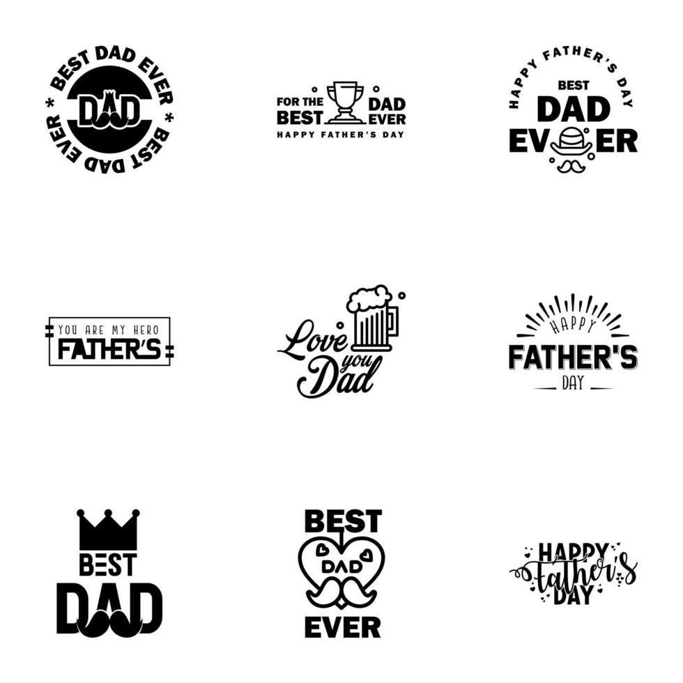Lycklig fäder dag uppsättning 9 svart vektor typografi årgång text för fäder dag hälsning kort banderoller tshirt design du är de bäst pappa redigerbar vektor design element