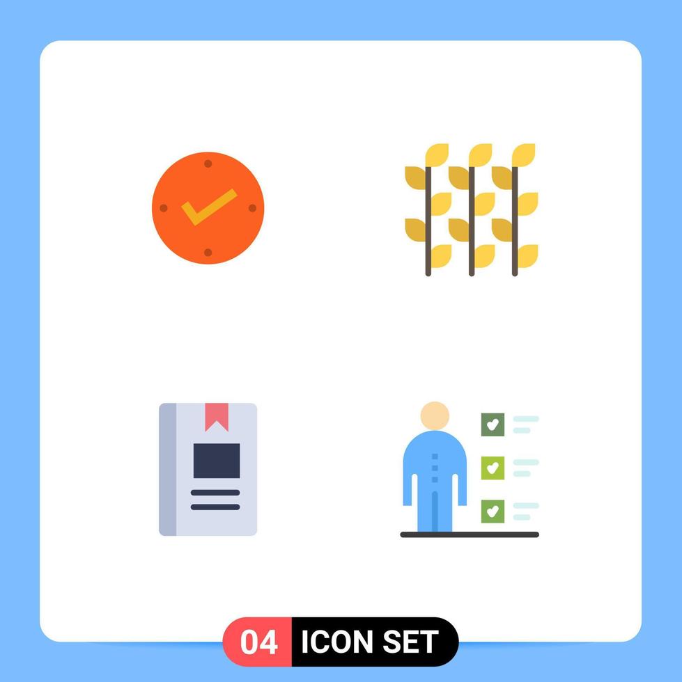 universell ikon symboler grupp av 4 modern platt ikoner av öppen bok kolla upp spannmål kunskap redigerbar vektor design element