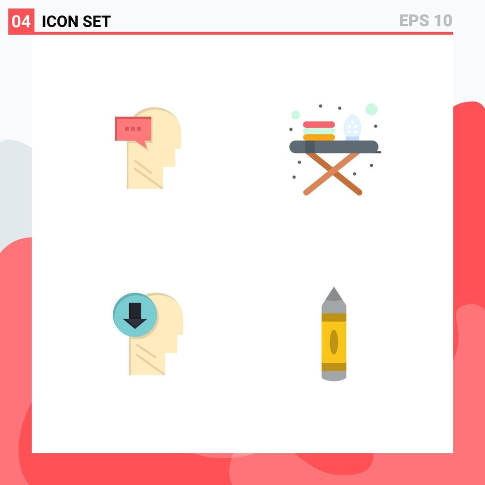 4 flaches Icon-Konzept für mobile Websites und Apps Mind-Mensch-Kopf-Bügelwerkzeuge nach unten editierbare Vektordesign-Elemente vektor