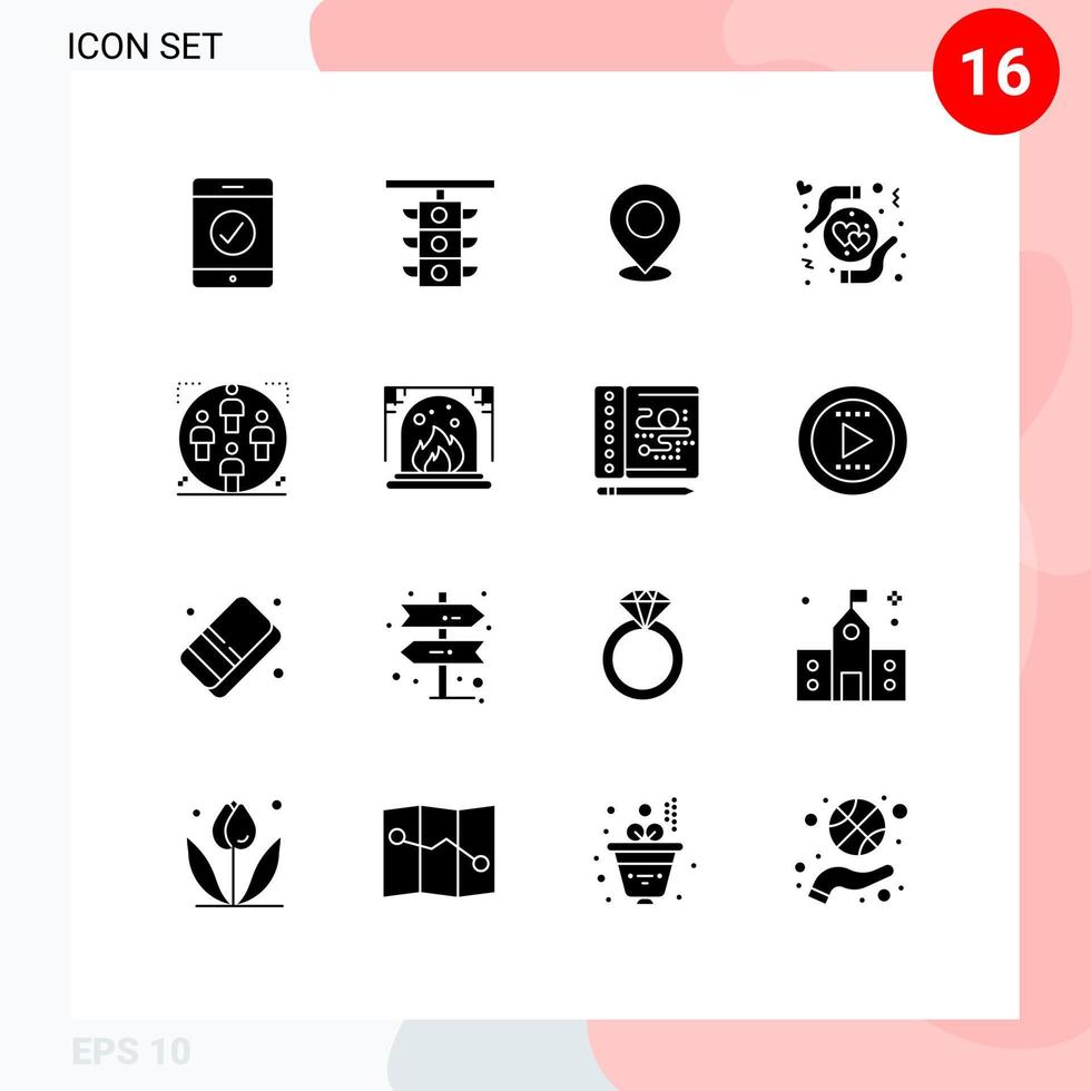 grupp av 16 fast glyfer tecken och symboler för kärlek vård Karta pekare plats redigerbar vektor design element