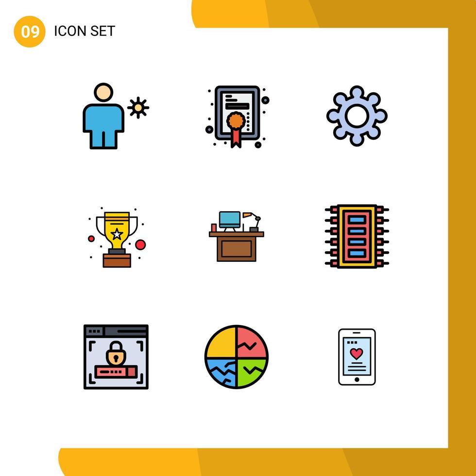 moderner Satz von 9 flachen Farben und Symbolen mit gefüllten Linien, wie z vektor