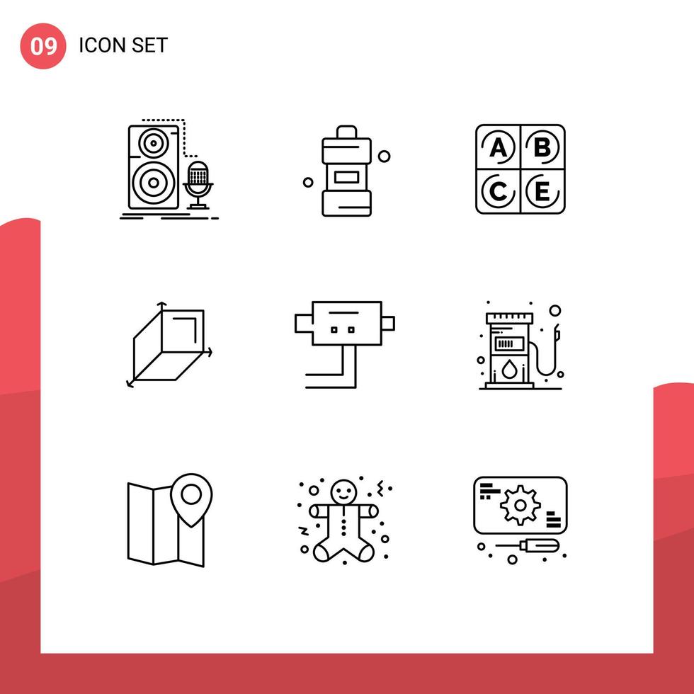 Stock Vector Icon Pack mit 9 Zeilen Zeichen und Symbolen für Security Cam Waschmittel Design Box editierbare Vektordesign-Elemente