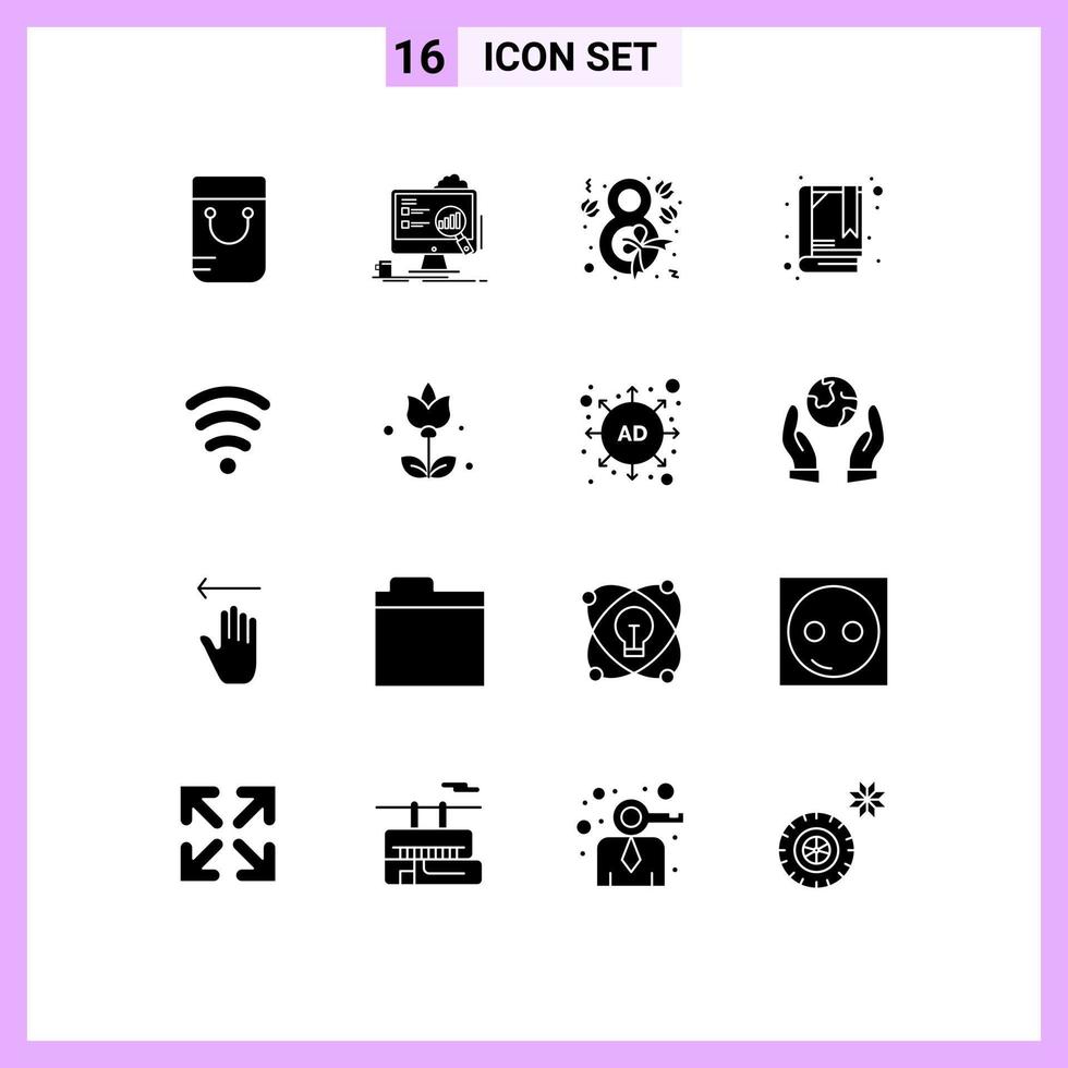 16 universell fast glyfer uppsättning för webb och mobil tillämpningar signal wiFi åtta bokmärke bok redigerbar vektor design element