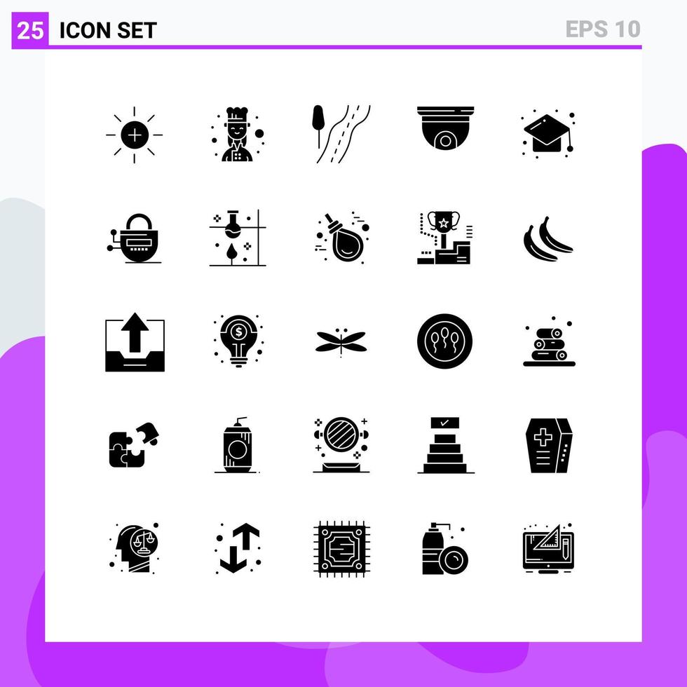 25 fast glyf begrepp för webbplatser mobil och appar utbildning övervakning väg säkerhet enhet redigerbar vektor design element