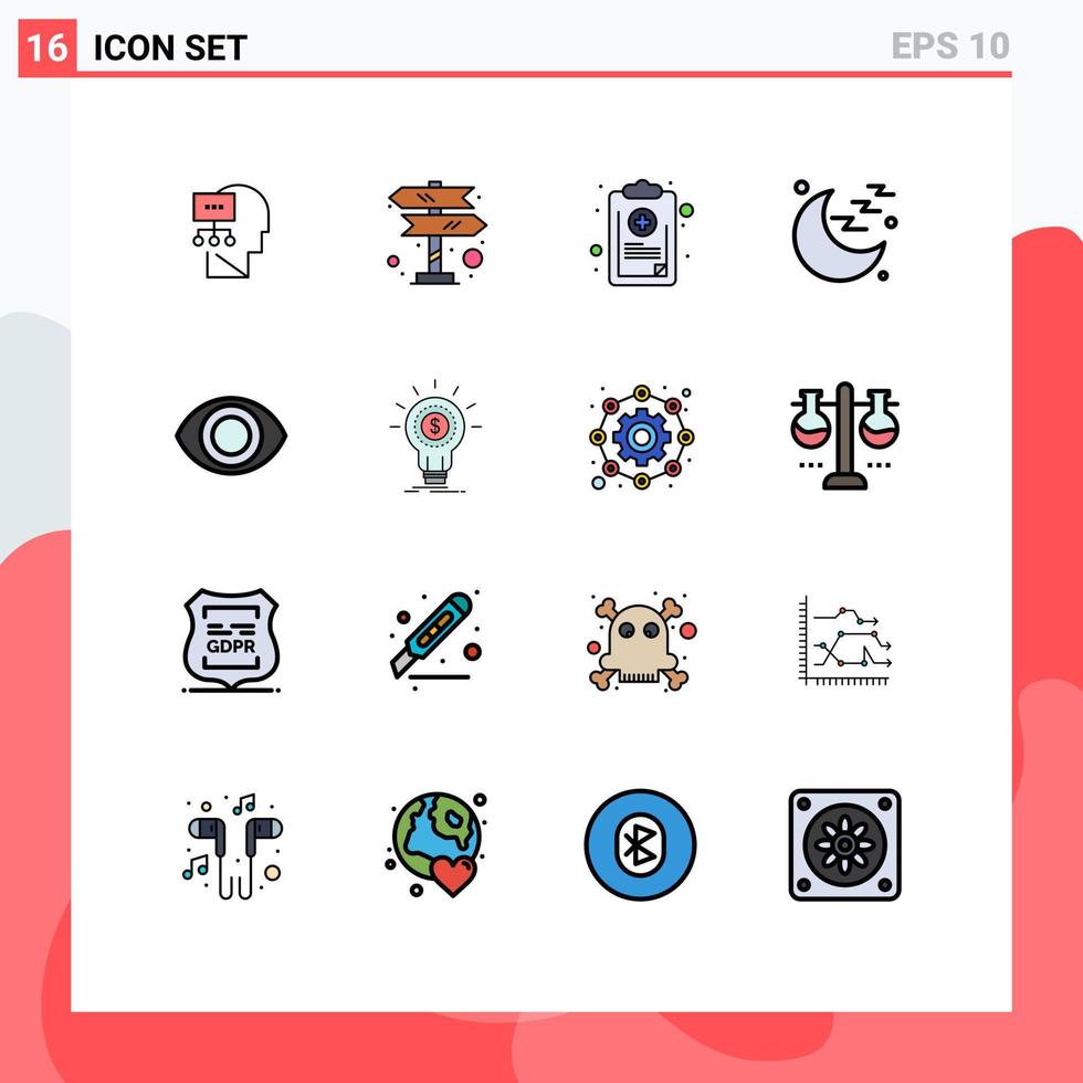 redigerbar vektor linje packa av 16 enkel platt Färg fylld rader av se tecken Diagram måne symptom redigerbar kreativ vektor design element
