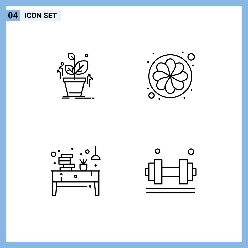 4 kreativ ikoner modern tecken och symboler av växt skrivbord Framgång Sol kontor redigerbar vektor design element