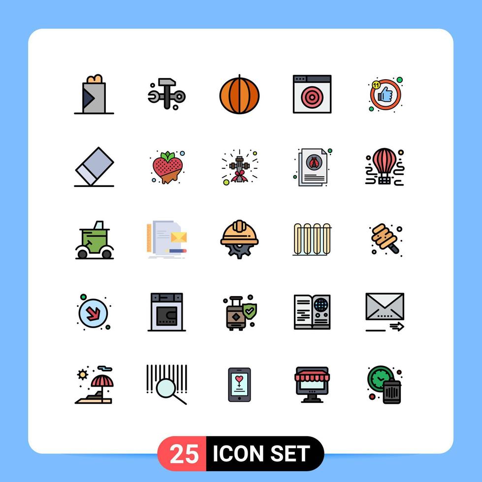 piktogram uppsättning av 25 enkel fylld linje platt färger av tumme tycka om organisk mål hitta redigerbar vektor design element
