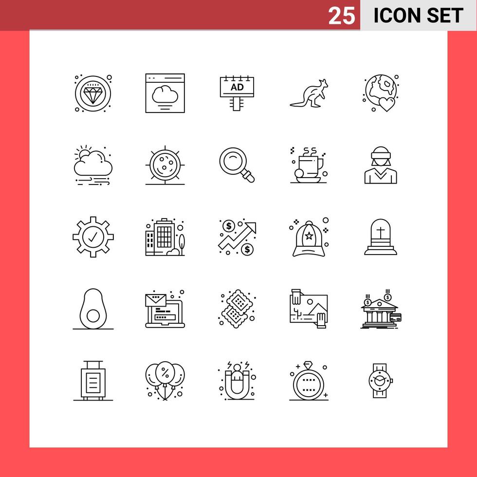 grupp av 25 rader tecken och symboler för trave inhemsk ad australier anomal redigerbar vektor design element