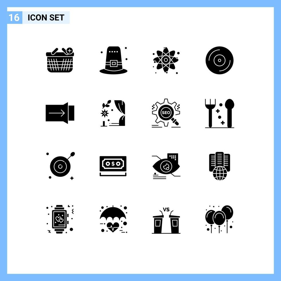 grupp av 16 fast glyfer tecken och symboler för Rör gest atom studio CD redigerbar vektor design element