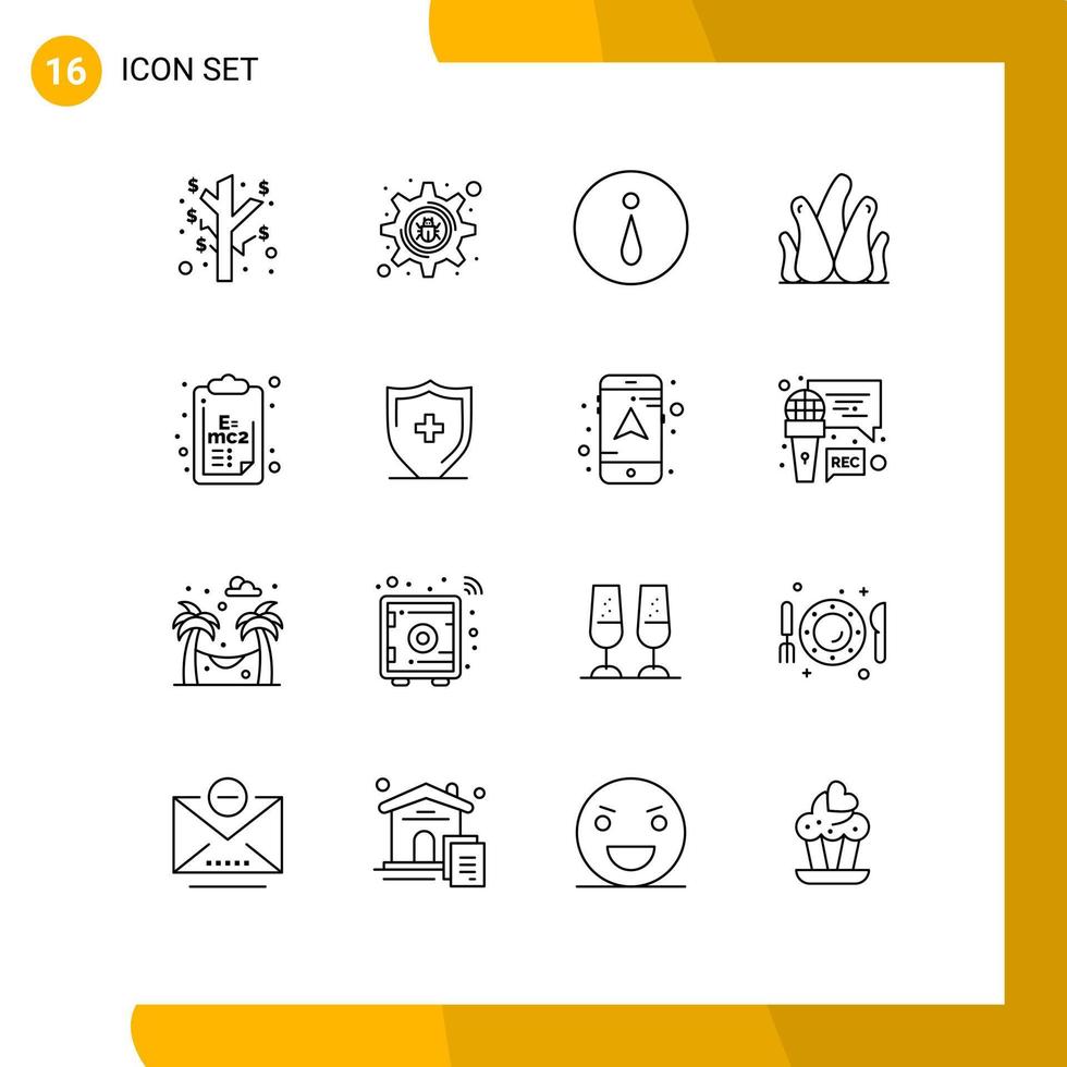 Aktienvektor-Icon-Pack mit 16 Zeilenzeichen und Symbolen für die Krankenhauswissenschaftsinformationsformel Sukkulente editierbare Vektordesign-Elemente vektor