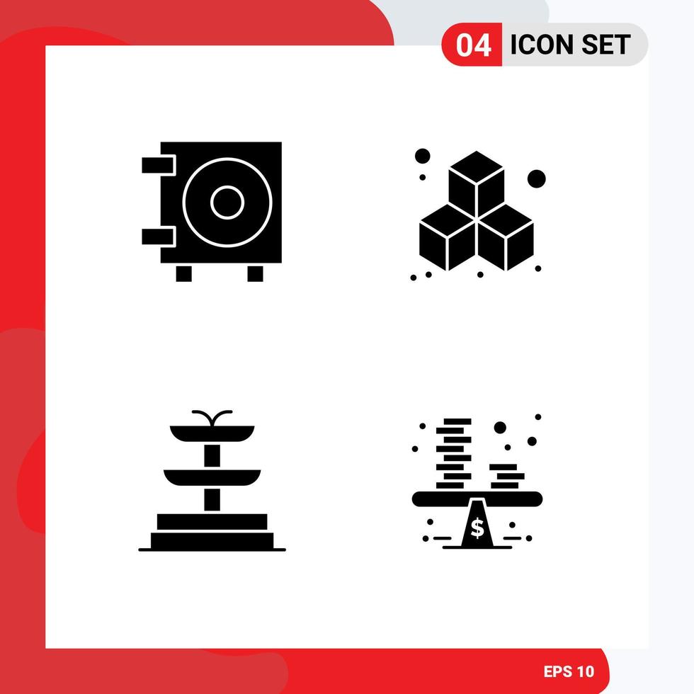 Satz von 4 modernen ui-Symbolen Symbole Zeichen für Bargeld Spardose Wassermünzen editierbare Vektordesign-Elemente vektor
