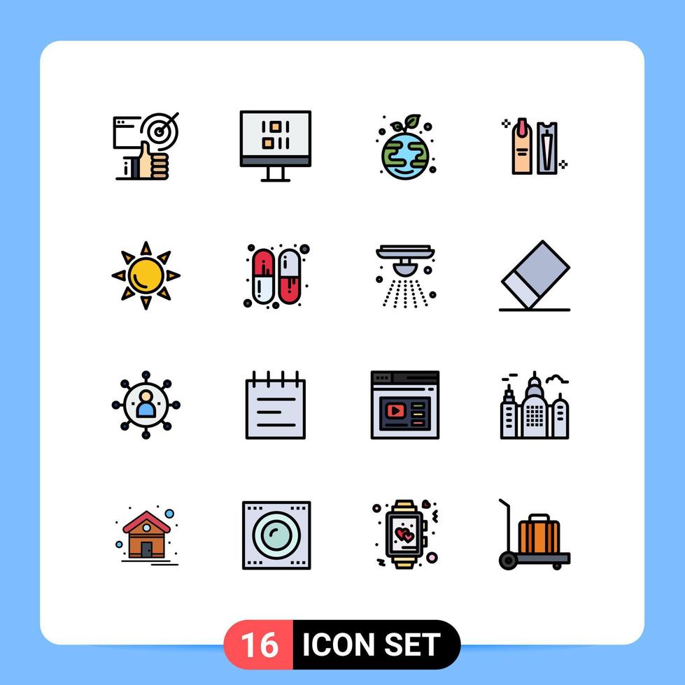 satz von 16 modernen ui-symbolen symbole zeichen für strandhygiene ökokosmetik schönheit editierbare kreative vektordesignelemente vektor