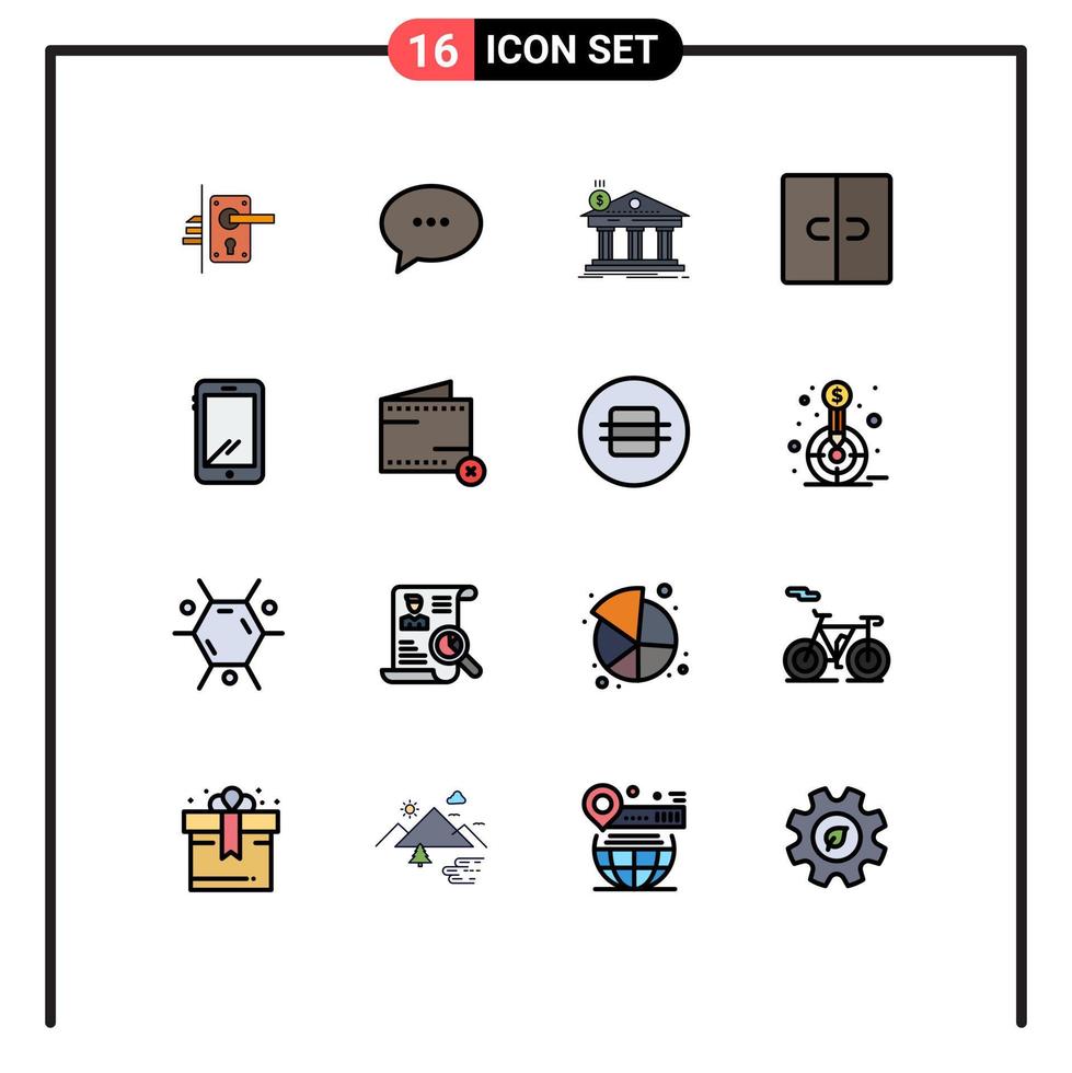 Stock Vector Icon Pack mit 16 Zeilen Zeichen und Symbolen für die Inneneinrichtung Bubble Closet Building editierbare kreative Vektordesign-Elemente