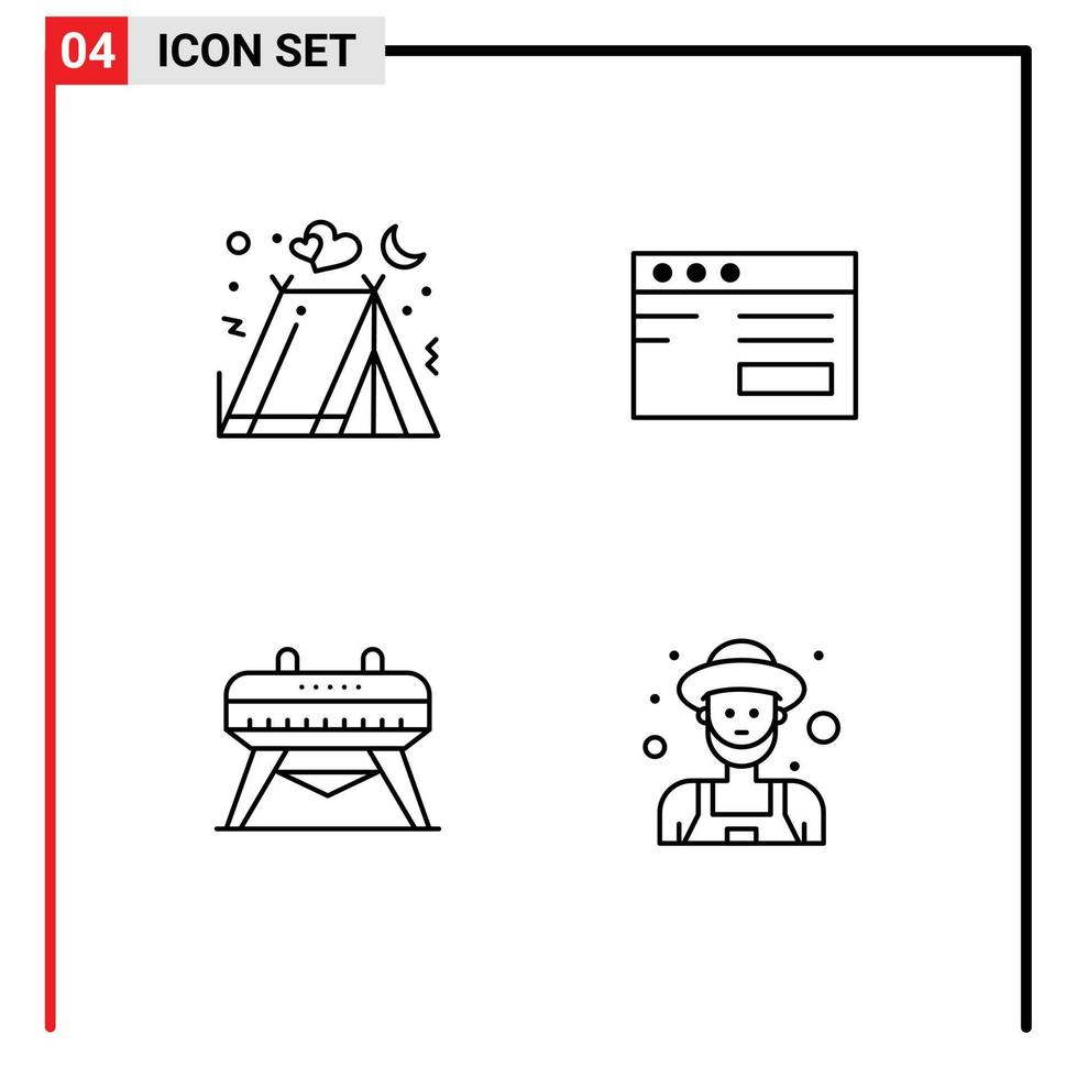 stock vektor ikon packa av 4 linje tecken och symboler för camping gymnastik tält studie jordbrukare redigerbar vektor design element