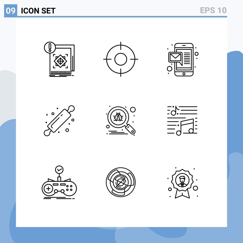 grupp av 9 konturer tecken och symboler för insekt bröd vält ui bakning mobil redigerbar vektor design element