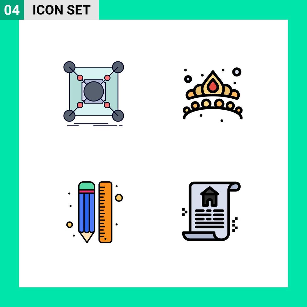 4 universell fylld linje platt Färg tecken symboler av bas kreativ data mode linje redigerbar vektor design element