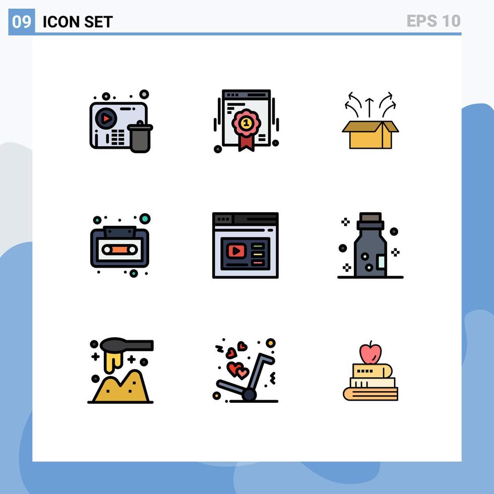 Piktogrammsatz von 9 einfachen gefüllten flachen Farben von Internet-Kassetten-Release-Audiokassetten-Produkt editierbare Vektor-Design-Elemente vektor