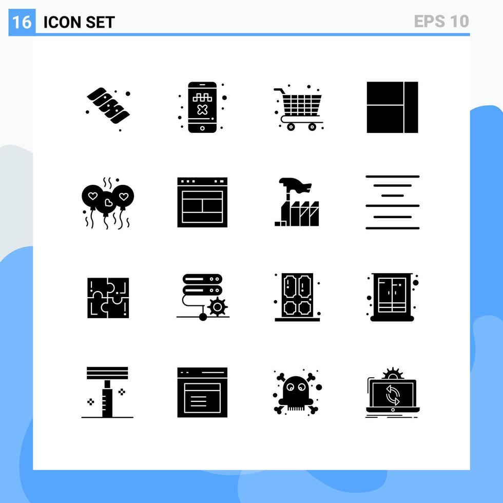 fast glyf packa av 16 universell symboler av layout bröllop mataffär hjärta bloone redigerbar vektor design element