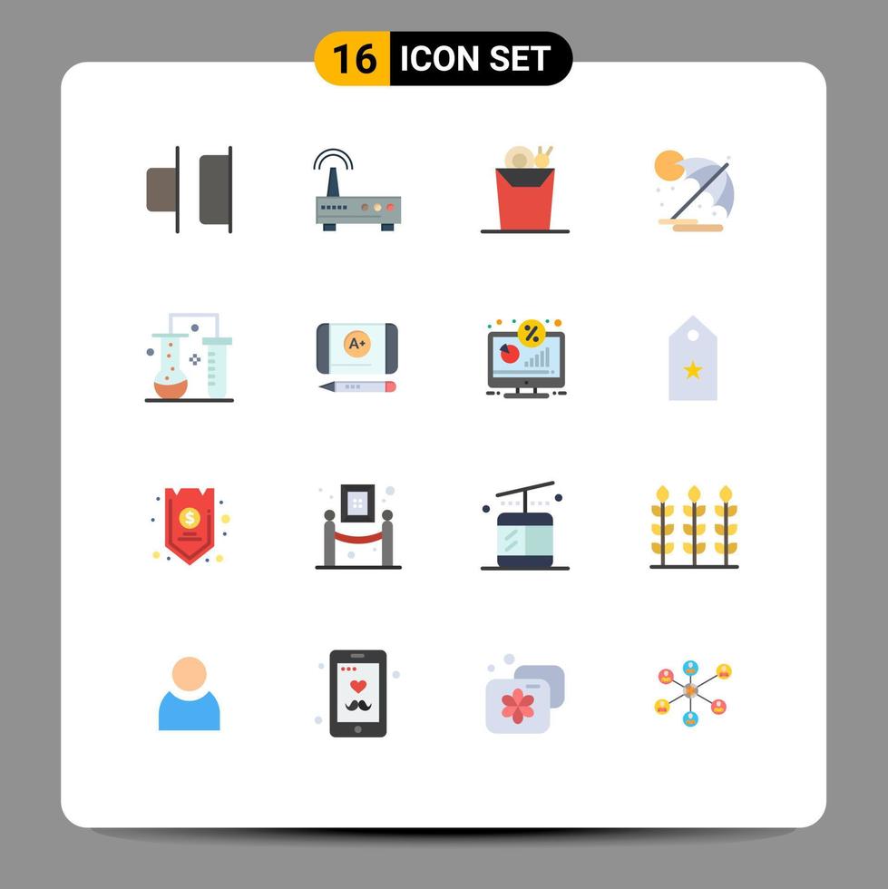16 flaches Farbkonzept für mobile Websites und Apps Wissenschaft der Materie Chemie Lebensmittelchemie Regenschirm editierbares Paket kreativer Vektordesignelemente vektor