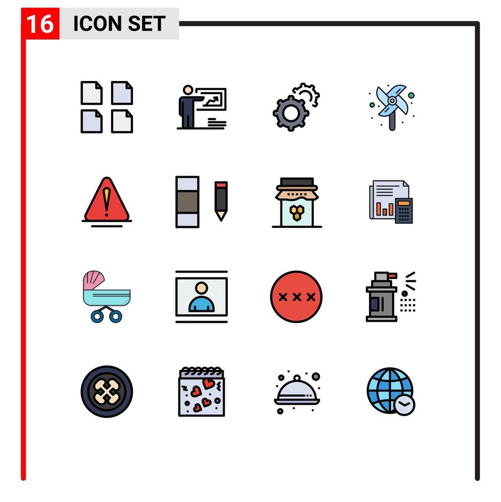 universell ikon symboler grupp av 16 modern platt Färg fylld rader av logistisk fara redskap varna väderkvarn redigerbar kreativ vektor design element