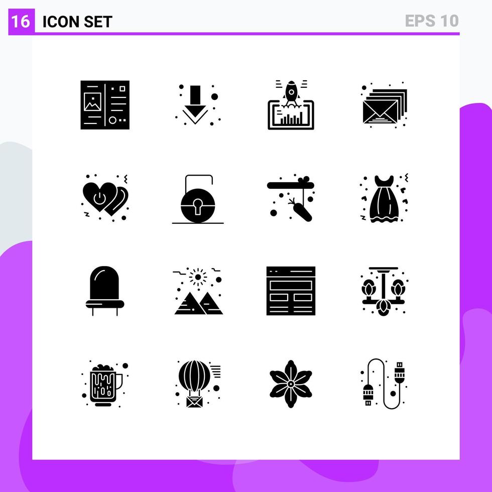 redigerbar vektor linje packa av 16 enkel fast glyfer av kärlek innesluta projekt post e-post redigerbar vektor design element