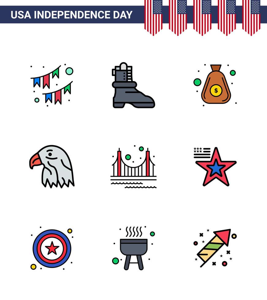 uppsättning av 9 USA dag ikoner amerikan symboler oberoende dag tecken för Port USA dollar Örn djur- redigerbar USA dag vektor design element