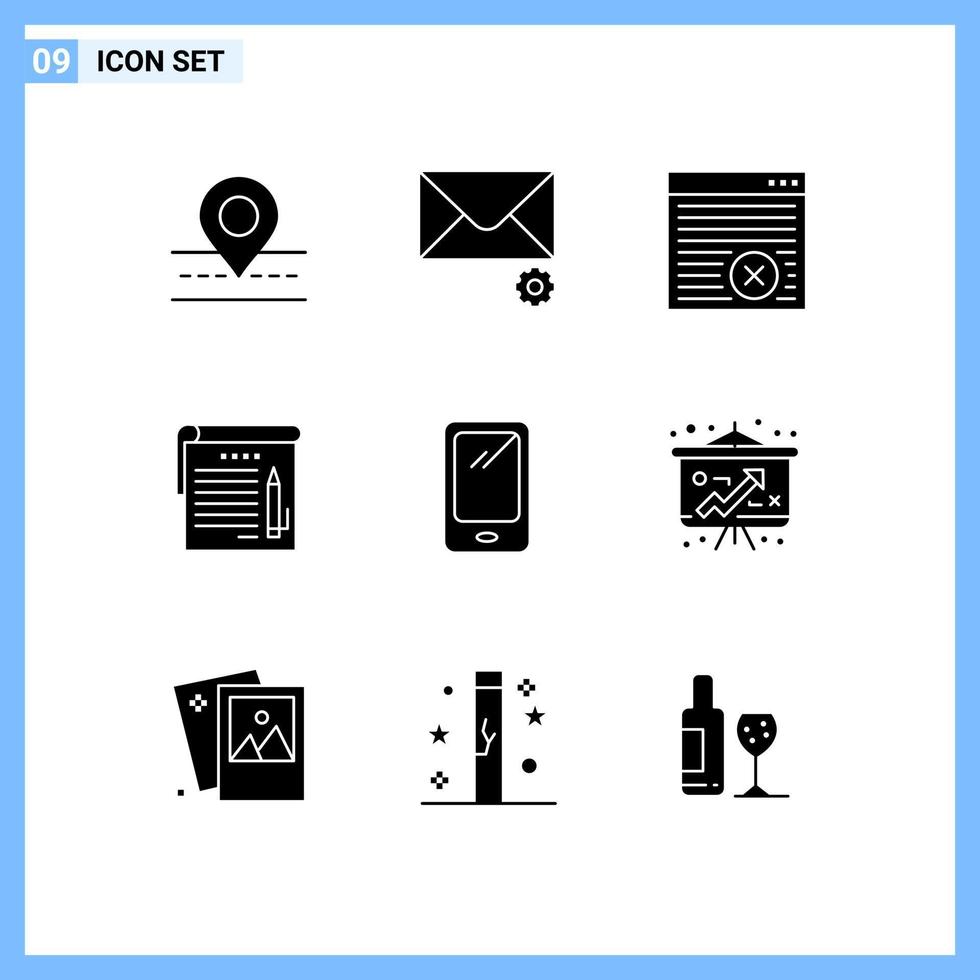 satz von 9 modernen ui-symbolen symbole zeichen für handy internet bildung notizen editierbare vektordesignelemente vektor