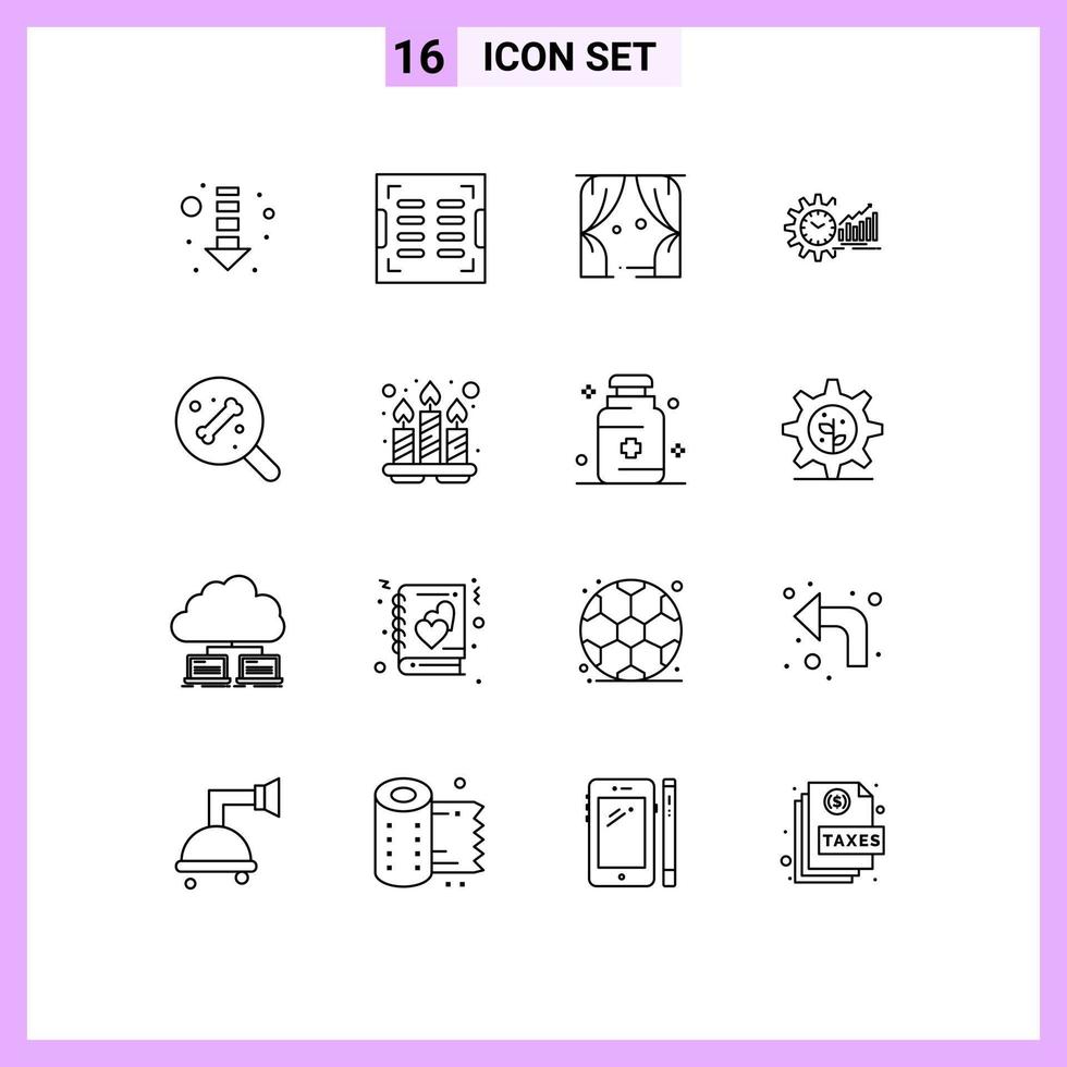 modern uppsättning av 16 konturer pictograph av trender schema fritid marknadsföra analys redigerbar vektor design element