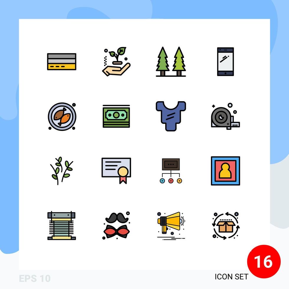 modern uppsättning av 16 platt Färg fylld rader och symboler sådan som iphone mobil träd smart telefon träd redigerbar kreativ vektor design element